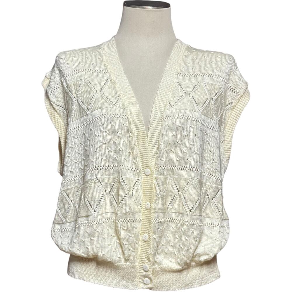 Lady Devon Vintage V-Neck Sweater Vest Made in USA Cream Medium
